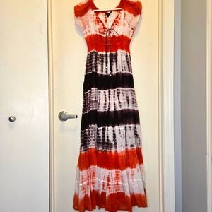 NWT Chaudry orange and brown tie dye maxi dress small